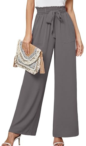 Heymoments Pantalon de détente pour Femme avec Jambes Larges et Poches, léger, Taille Haute, Palazzo, Cravate réglable, Boutons, Pantalon Fluide