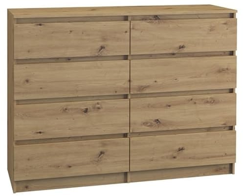 roe furniture Kommode mit 8 Schubladen - Modern Schubladenschrank - Komodenschrank - Schubladenkommode 120 cm Breit - Artisan