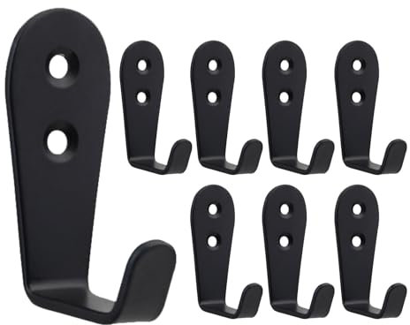 Mokife Ganci Appendiabiti da Muro, 8 Pezzi Neri Attaccapanni da Parete Singolo Gancio Appendi Cappotto Acciaio Inox Piccolo Metallo L Gancio per Vestiti, Vestaglia, Asciugamano, Cappello, Chiave