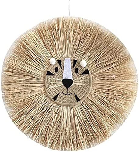 Animal Head Pendant Handwoven Straw Cartoon Lions Tassel Wall Hanging Ornament For Living Room Home Decoration Fashionable Handcrafts Hanging Pig