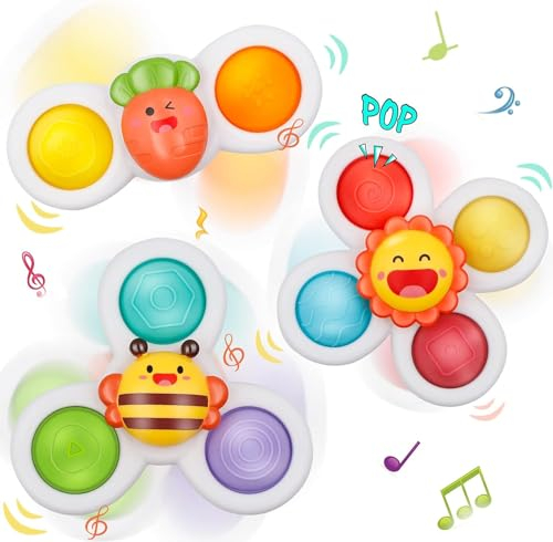 Saugnapf Spielzeug Baby, 3 Stück Sensorik Spielzeug, Cartoon Wasserspielzeug Badespielzeug für Kinder Toddler Baby ab 12-18 Monate 1 2 3 Jahr
