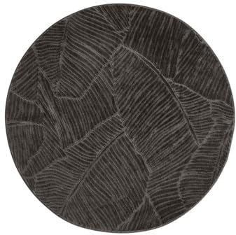 Taracarpet Kurzflor Boho Skandi Polyester Teppich in 3D Optik waschbar, pflegeleicht und robust ideal fürs Wohnzimmer, Schlafzimmer und Kinderzimmer auch als Badematte Anthrazit Blätter 120 cm rund