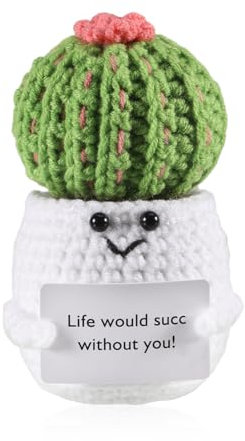 iewrtcin Funny Positive Plants Cactus, 4.3in Crochet Plush Worry Dolls With Cheer Up Card, Cute Wool Knitted Emotional Support Encouragement Gift for Adults Kids Rooms Office Desktop Decoration