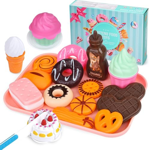 Kinderküche Dessert Set Kinder Spielzeug Küchenzubehör Kinder Lebensmittel Spielzeug mit Dessert Platte ,Kinder Lernspielzeug Küchenzubehör Teeparty Geschenk für Kinder ab 3 4 5 Jahren