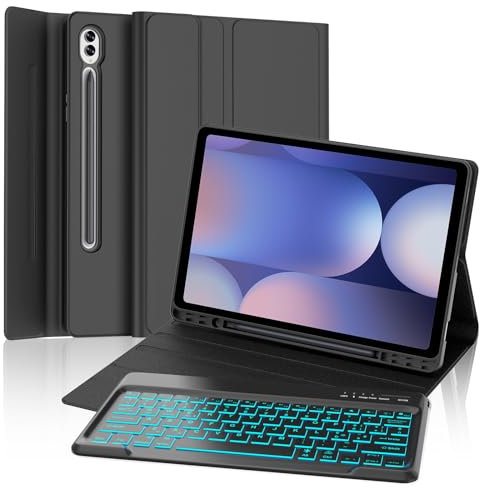 Custodia con Tastiera Italiana per Samsung Galaxy Tab S10 Plus 12.4 , Tastiera Portatile Retroilluminata Bluetooth Magnetica Staccabile, Compatibile con Samsung S9FE+ 2023/S9Plus, Slim Cover - Nero