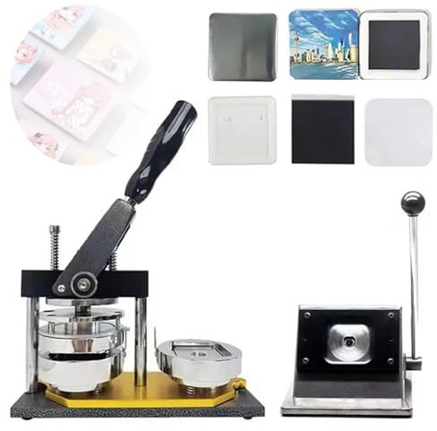 HTONVK Badge Press, Fridge Magnet Button Badge Making with 50 * 50mm, Professional Metal Badge Maker + Paper Cutter + 100pcs Component DIY Button Maker for Advertising Gift Making Machine