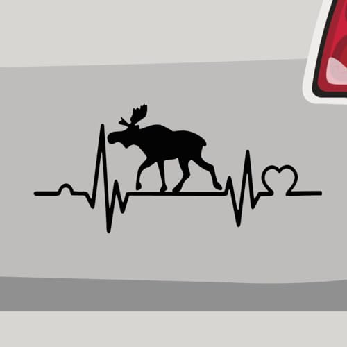 Stickerfreaks Aufkleber - Elch Herzschlag Norwegen Tier - Sticker, Folienaukleber für Auto, Motorrad, Fahrrad, Laptop, LKW (10x4,5cm | Orange)