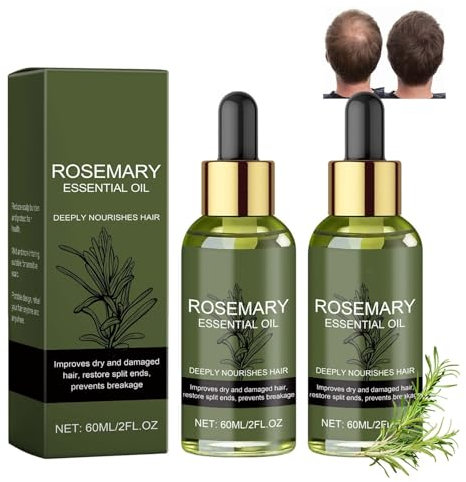 Rosmarin Haaröl, 2 Stück Stimuliert Haarwachstum mit Rosmarinöl für Haare & Kopfhaut, Biotin Haaröl gegen Haarausfall, Rosemary Oil für Dünner/Trockenes Haar, Rosmarinöl Haare für Frauen Männer, 120ml