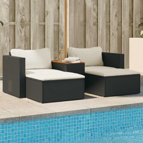 BOWEKAM Home & Garden-5-teiliges Gartensofa-Set mit Kissen, schwarz, Polyrattan, Akazien-Möbelwahl