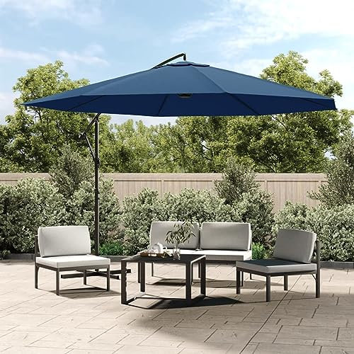Homgoday Sombrilla voladiza con Poste de Aluminio Azul 350 cm Sombrilla voladiza Parasol Excentrico, Sombrilla de Jardín Protección UV