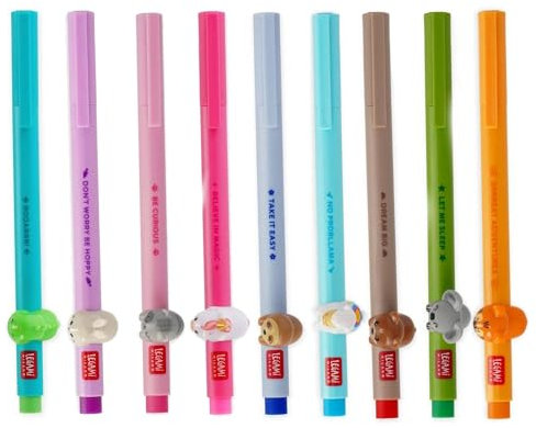 LEGAMI Bolígrafo de gel con forma de animal decorativo, extraíble y recombinable, evita rollos, punta fina de 0,5 mm, juego de 9 colores de tinta