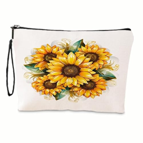Kosmetiktasche Sonnenblumen Tragbare Schminktasche Für Damen, Kleine Reise-Kosmetiktasche Mit Reißverschluss, Vielseitiges Make-Up Täschchen & Geldbörse
