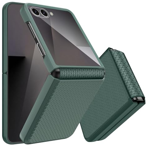 Giyer Handyhülle für Samsung Galaxy Z Flip 7 Hülle mit Displayschutzfolie Scharnierschutz, Rutschfester Textur Hard PC Rugged Stoßfest Schutzhülle für Samsung Z Flip 7 5G Flip Case Cover (Grün)