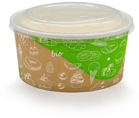 MAQA Bols Poke en carton biodégradable avec couvercle transparent – 50 pièces, résistants aux aliments chauds et froids, Take-Away, restauration, salades, soupes (1000 ml)