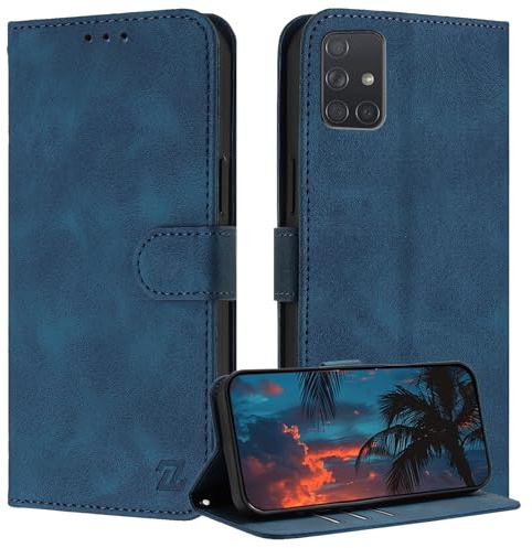 ZONNAVI für Samsung Galaxy A71 Hülle, [RFID Blocker] PU Lederhülle Schutzhülle mit Kartenfach, Wallet Case Stoßfeste Flip Cover für Samsung A71 Handyhülle (Dunkelblau)