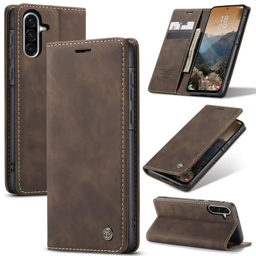 Samokor Handyhülle für Samsung Galaxy A14 5G/4G Magnet Leder Klapphülle | Premium Leder,Klappbar,Flip Case,Schutzhülle,Tasche,Kartenfach,Standfunktion,Stoßfest,Hülle für Samsung Galaxy A14,Kaffee