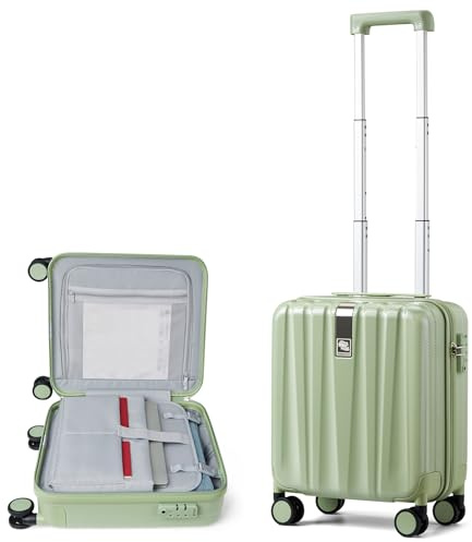Hanke 16 Inch Underseat Suicase Airline Approved Cabin Luggage Hard Shell Carry on Suitcase with Wheels and TSA Lock for Weekender Travel Case, Bamboo Green