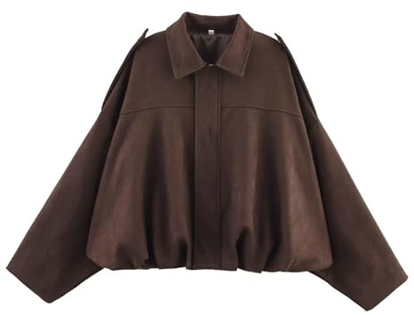 WDCHAOYUE Jacken Damen Wildlederjacke Damen Kurz Bomberjacke aus weichem Kunstwildleder mit Fleece-Futter Streetwear Winterjacke für Herbst Übergangszeit Kurze Lederjacke