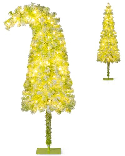 FANTASK Árbol de Navidad Artificial de 150 cm con iluminación y Nieve, Luces LED Blancas cálidas y 8 Modos, árbol de Navidad con Punta Flexible, árbol de Navidad para el hogar