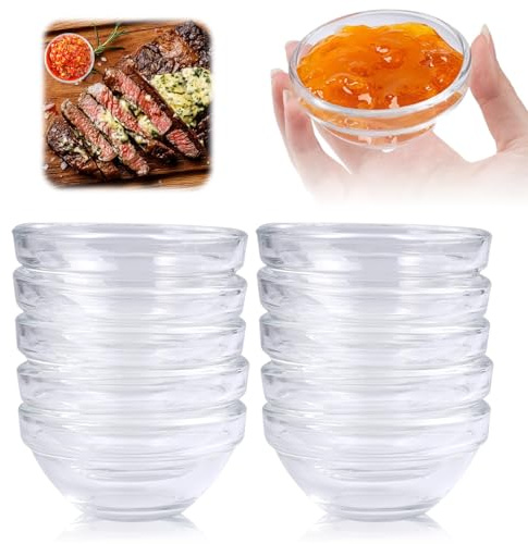 10 Pieces Mini Glass Prep Bowls, 75ml Clear Mini Sauce Bowls, Lightweight Small Dip Clear Dish Bowl, Portable and Reusable Mini Glass Bowls for Dips for Sauces, Desserts, Ingredients