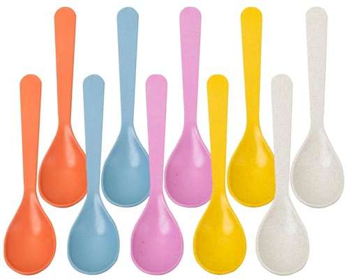 Whispern Cloud Pack of 10 Plastic Teaspoons, Multicoloured | Reusable Food-Grade PP Plastic Teaspoons, Dishwasher Safe, Vibrant Mixed Colours for Home, Parties, Camping & Daily Use