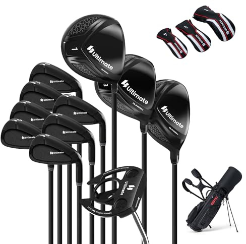 COSTWAY 11-delat golfklubbset herr, golfset för högerhänta med golfväska, golfklubbset inkl. 1 driver, 3 fairway, 4 hybrid, 6-SW järn, 3 hårhuvor, putter och regnhuva