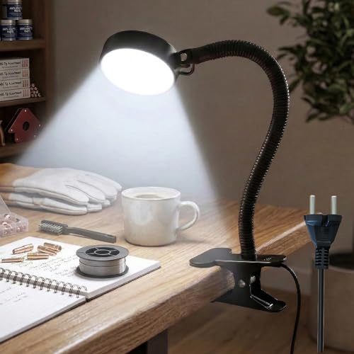 Lamptobe Lámpara de Trabajo LED de 15 W,Lámpara con Pinza de 6000K con Cuello de Cisne y Pinza,Lámpara de Escritorio Pinza LED de Taller para Bancos de Trabajo,Tornos,Máquinas de Coser,Parrillas