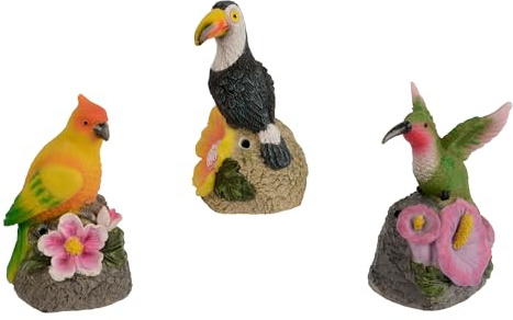 Lumineo Bewegungsmelder Dekofigur Vogel 11x7cm mit Sensor 1 Stück Sortiert - exotischer Dekovogel zum Stellen - Bewegungssensor löst eine Melodie aus - Tropische Vogelfigur Tierfigur