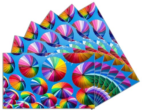 Wallario 6er Set Frühstücksbrettchen aus Glas, Glasunterlage, Glasbrettchen Bunte Regenschirme vor blauem Himmel, Größe 14 x 23 cm, Sicherheitsglas