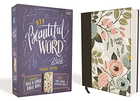 NIV, Beautiful Word Bible, Updated Edition, Journal Edition for Women, 600+ Full-Color Illustrated Verses, Peel/Stick Bible Tabs, Floral Cloth over Board, Red Letter, Comfort Print