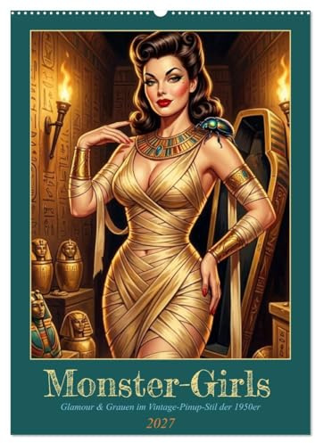 Monster-Girls (Wandkalender 2027 DIN A2 hoch), CALVENDO Monatskalender: Glamour & Grauen im Vintage-Pinup-Stil der 1950er (CALVENDO Spass)