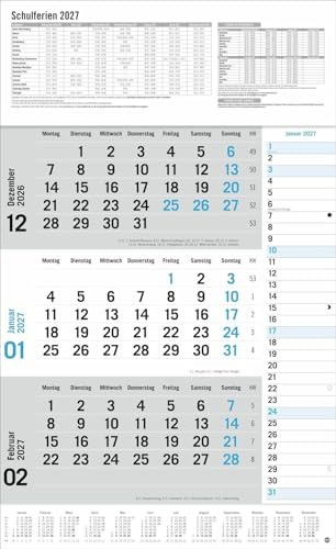 3-Monats-Planer Klappfälzel 2027: Praktischer Wandplaner mit Datumsschieber. Büro-Kalender mit Notizspalte und Jahresübersicht. Wandkalender 2027.