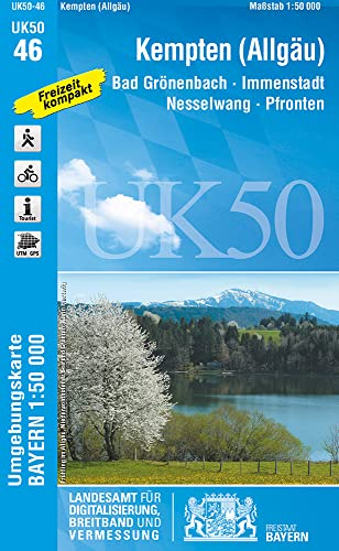 UK50-46 Kempten (Allgäu): Bad Grönenbach, Immenstadt, Nesselwang, Pfronten, Isny, Leutkirch, Alpsee, Rottachsee, Oberstaufen, Wertach, Grüntensee, ... Karte Freizeitkarte Wanderkarte)