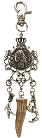Alpenflüstern Trachten-Charivari Anhänger Kini Taler - Hochwertiger Herren-Trachtenschmuck mit Trophäen-Anhängern für die Lederhose, echtes Hirschhorn, (antik-silber-farben) HCH020