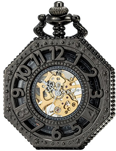 SEWOR Octagon Bat Mechanical Hand Wind Pocket Watch (Black)