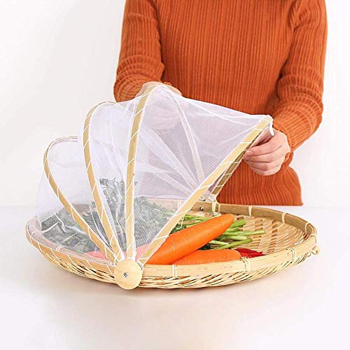 Cesta de Picnic a Prueba de Polvo con Gasa de bambú para Servir Alimentos, Cesta a Prueba de Polvo, Cesta de Sol Hecha a Mano, Cubierta Circular para Frutas y Verduras Pan con Cubierta de Malla de