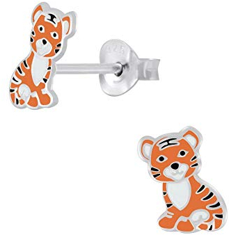 Laimons Mädchen Kids Kinder-Ohrstecker Ohrringe Kinderschmuck Tiger Raubkatze Katze getigert in glanz 9mm aus Sterling Silber 925