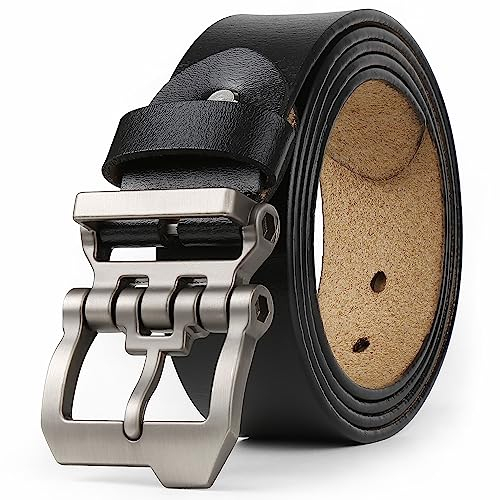 JingHao Gürtel Herren,Ledergürtel Herren 110-170cm,Jeansgürtel,Designer Schnalle,Große Taille Männer Gürtel 38mm Breit Schwarz Braun (145cm Fit für Taille 50-52,Schwarz)