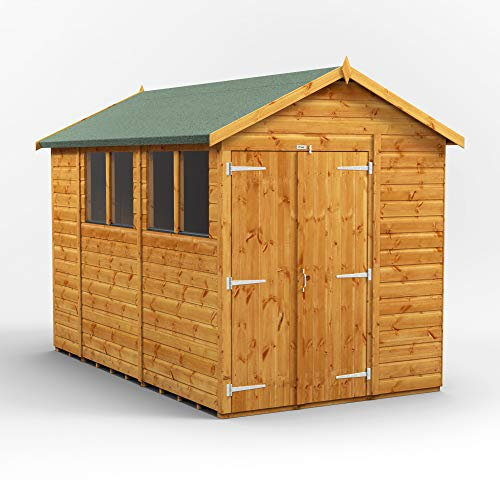 POWER High Grade Premium Apex Garden Wooden Shed with Double Door, Security Features, Door & Window Flexibility, made from Extra Thick Timber & Toughened Glass