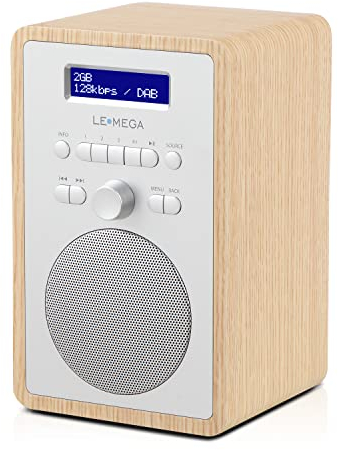 LEMEGA CR2+ DAB/DAB+ Radio Digitale,FM Radio Digitale,DAB Radio Alimentata dalla Rete,Doppio Allarme Orologio,Timer per dormire in cucina,20 Preimpostate,Uscita Cuffie,Effetto Legno - Rovere Bianco