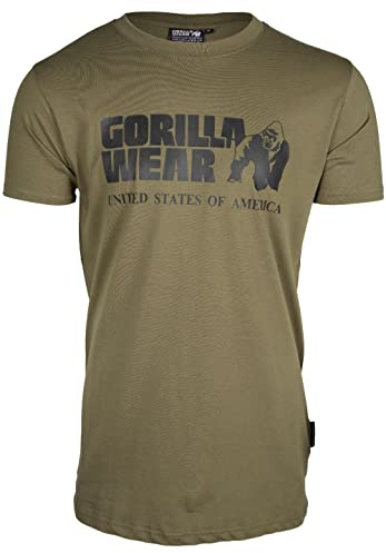 Gorilla Wear Classic T-Shirt - grün - klassisches Oberteil mit Logo zum Sport Alltag Training Workout Laufen Joggen bequem Normale Passform leicht aus Baumwolle bewegungsfreiheit groß, M