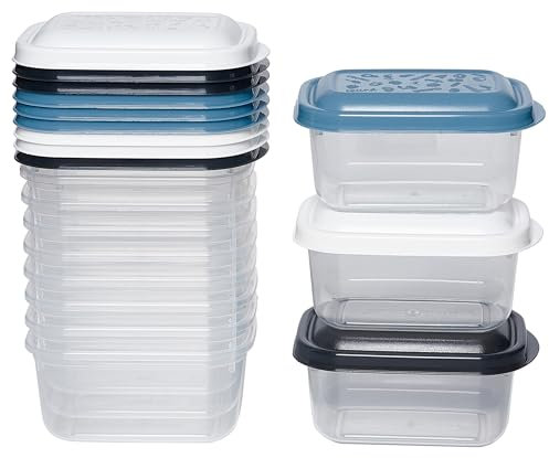 Kigima Gefrierdosen 12x0,25L rechteckig Bunt – Elegante Vorratsdosen mit Deckel luftdicht – Transparente Frischhaltedosen mit Deckel – Aufbewahrungsbox Küche für Mealprep & Organisation – Made in EU