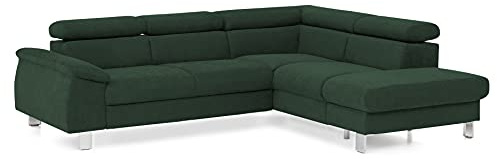 Mivano Ecksofa Micky mit Ottomane / L-Form-Sofa mit Schlaffunktion, Stauraum und Kopfteilverstellung / 249 x 72 x 207 / Velours, Grün