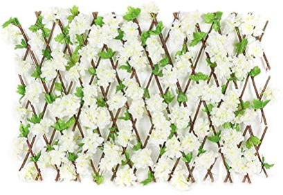 WBTY Clôture rétractable en bois, haie de fleurs artificielles, clôture d'intimité, clôture extensible, écran de treillis de jardin pour décoration intérieure et extérieure