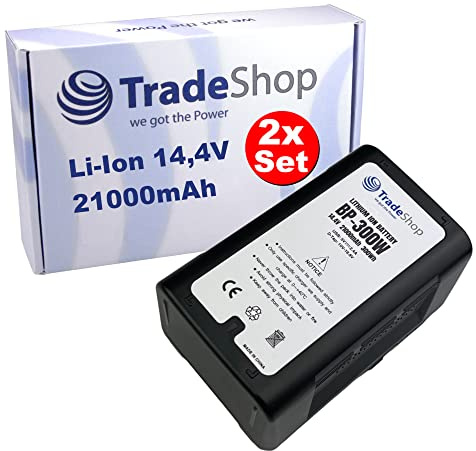 2X Trade-Shop Li-Ion Akku V-Mount 14,4V 21000mAh 300Wh mit D-Tap USB Ausgang kompatibel mit Godox VL300 VL200 VL150 Blackmagic URSA Mini Pro Mini 4K SWIT BL-200