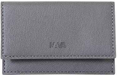 NAVA DESIGN - Porta Biglietti da Visita in Pelle con Chiusura a Bottone Magnetico e RFID, Colore Grigio - Dimensioni 7 x 11 cm
