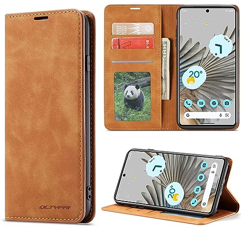 QLTYPRI Hülle für Google Pixel 6 Pro, Premium Dünne Ledertasche Handyhülle mit Kartenfach Ständer Flip Schutzhülle Kompatibel mit Google Pixel 6 Pro - Braun