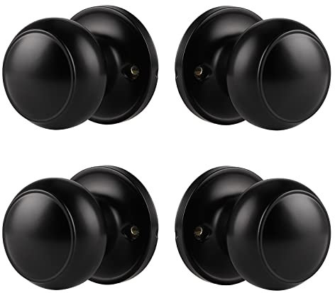 Probrico Black Dummy Door Knobs, Internal Door Knobs, Single Side Dummy Door Knobs(No Latch), Stainless Steel, No Turning Function 4 Pack