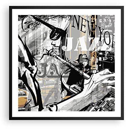 Wandposter Art Prints 60x60cm Poster Schwarzrahmen Jazz Musik Musiker Küche Wanddeko Bild Wand Kunstdruck Deko Wandbilder Dekoration Wohnzimmer Schlafzimmer Modern Wall Art Decor P2BAC60x60-3792