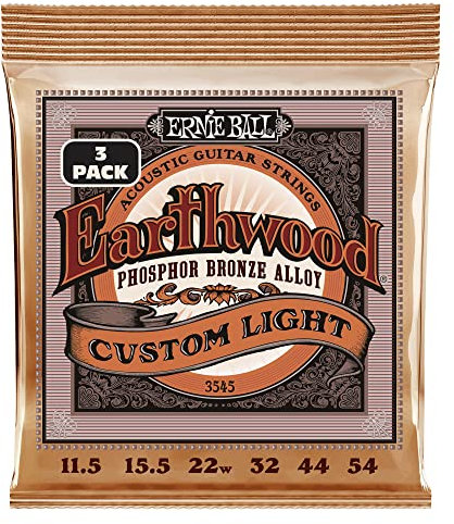 Ernie Ball Custom Light Earthwood Phosphor Bronze - Pack de 3 Jeux - Cordes pour Guitare Acoustique - Tirant 11,5-54